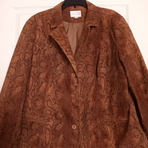 Erin London Chocolate Brown Snake Print Button Blazer Jacket - Picture 3 of 6